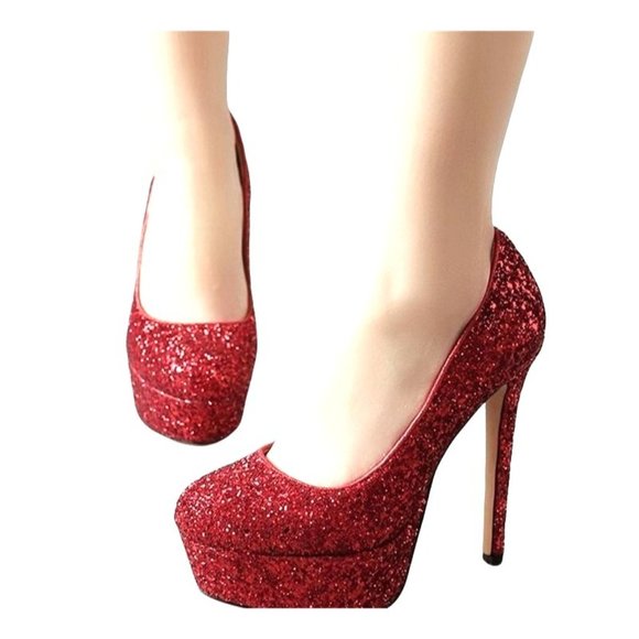 Schutz Stilletos Red Glitter Platform High Heels Lux Glam Party Shoes Size 5B - Picture 11 of 12